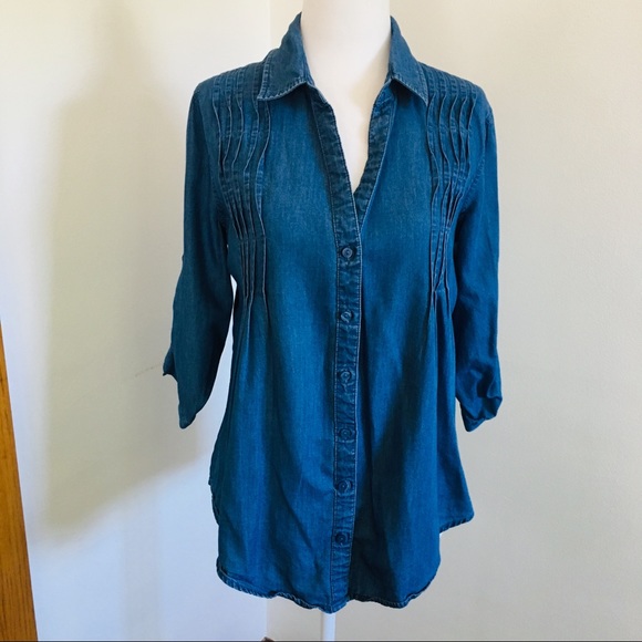Gloria Vanderbilt Missy Small Denim Shirt Top - Picture 2 of 8